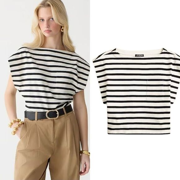 NWT J CREW Boatneck muscle T-shirt in stripe mariner cotton - Picture 1 of 7
